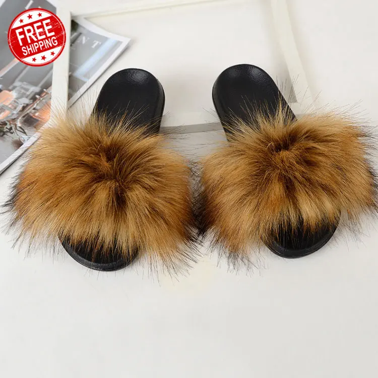 

wholesale women kids black fox mink fur slippers sandals slides