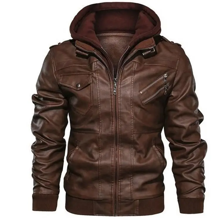 

Good Quality Hooded Leather Jacket Men Autumn And Winter Fleece Men's Leather Coat Vintage Riding Biker Motorcycle Jacket, Red,gray,brown,black