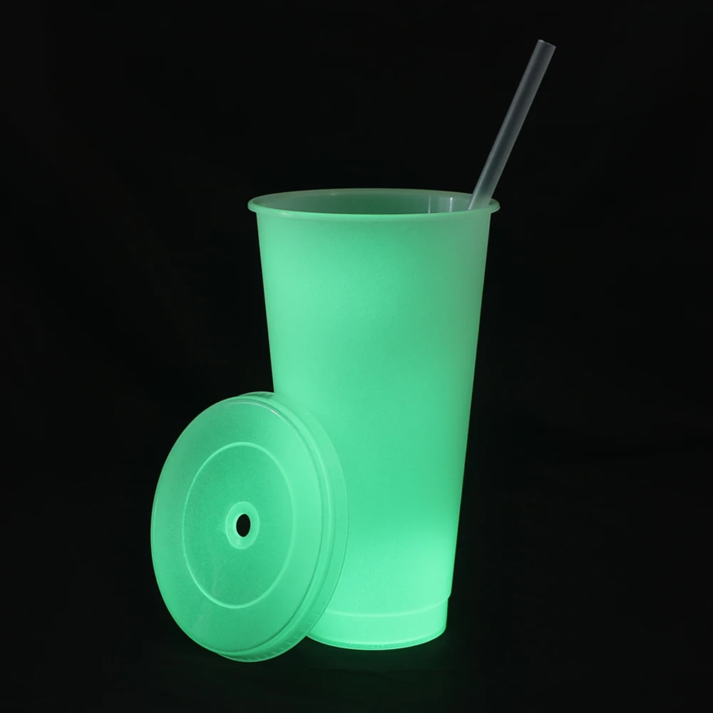 

Green Custom Clear Color Changing Plastic Drink 710ML 24OZ Reusable Coffee Cold Cups
