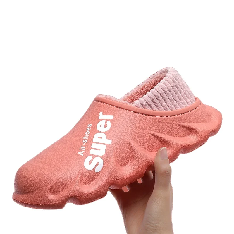 

2022 EVA Waterproof Flat Winter and Autumn Outdoor and Indoor Cotton Shoes Women and Man Warm Fluffy Slides Slippers, Optional