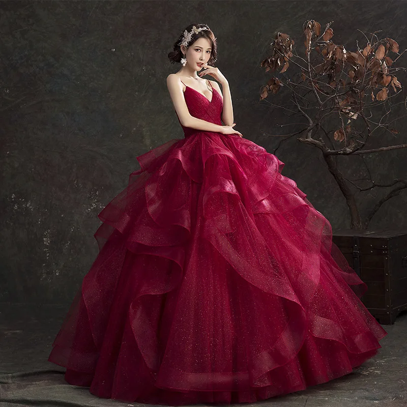 

2020 top lelegant red color ball grown girls bridal Wedding Dress, White