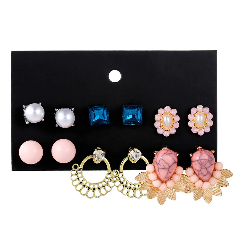 

Ding yi 2021 indian jewellery The fan alloy set auger resin pearl earrings
