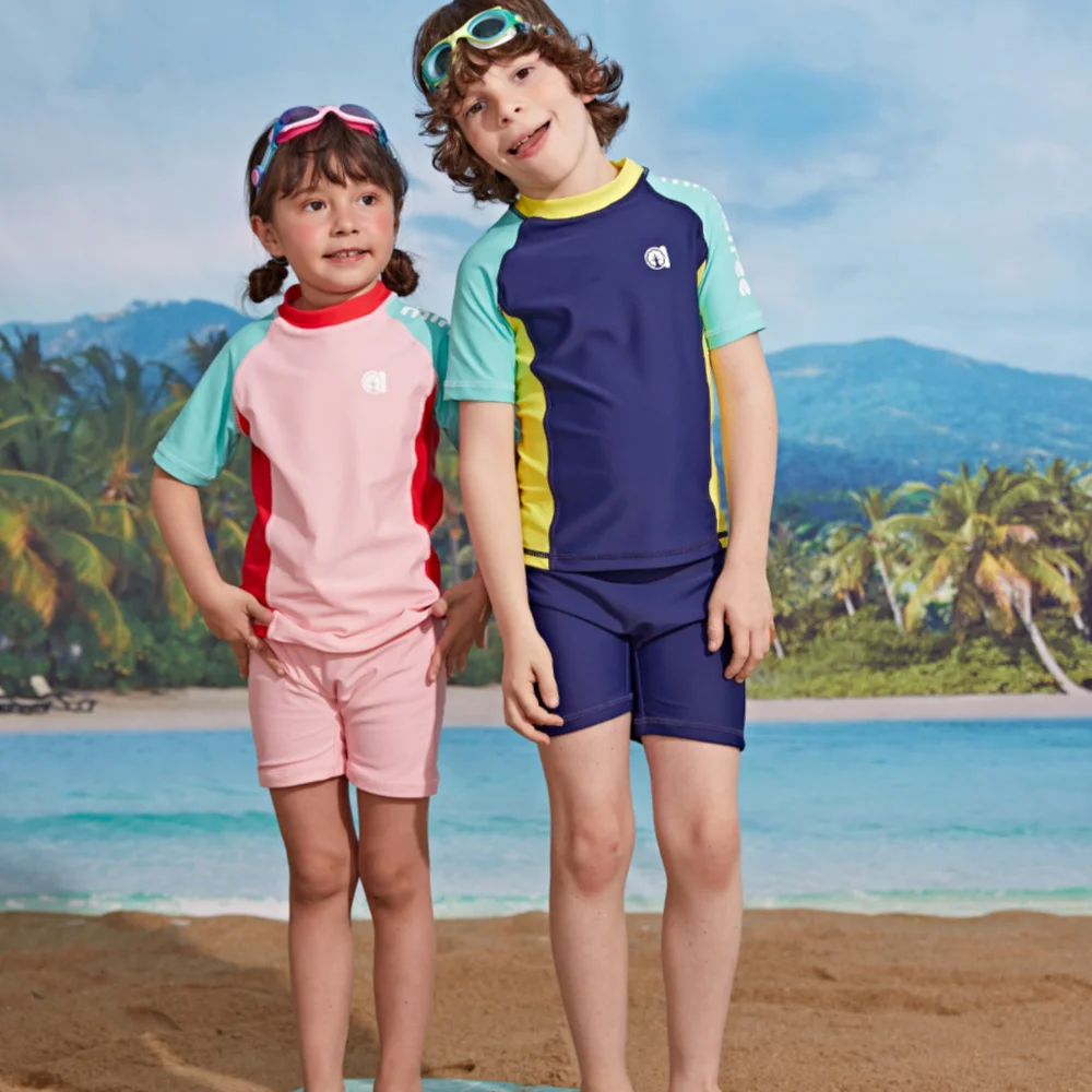 

Miniatree hot children beachwear bathing suit girls boys swimsuit two piece swimwear solid color beach swimwear baby swimwear