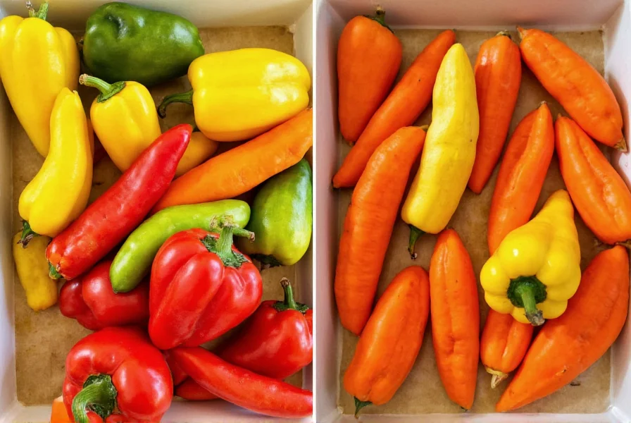 Colorful arrangement of different pepper squash varieties before and after baking