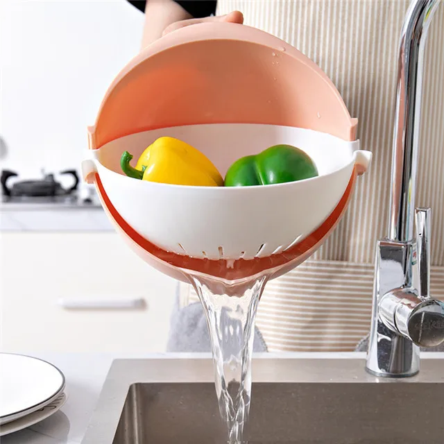 

Creative Rotatable Drainage Basket Fruit Basket Vegetable Washing Basin Chinese Style Rice Washing Basket, As show