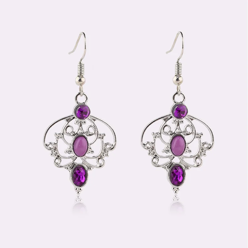 

Amazon Hot Sell Vintage 925 Silver Purple Amethyst Birthstone Flower Cluster Hook Dangle Drop Earrings