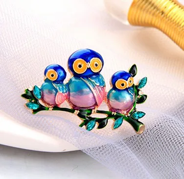 

T0217 Three Cute Blue Pink Enamel Owl Brooches set 2021 Designer Brooches And Pins Pins