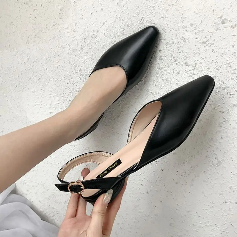 

Black Barely There Low Block Heel simple Sandals For Women And Ladies, Optional