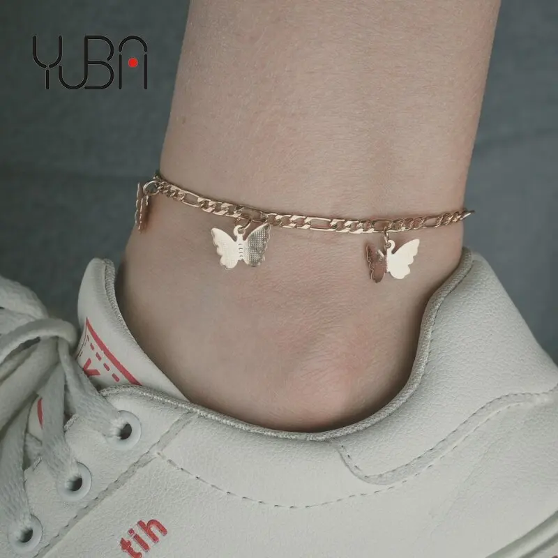

Flexible 18K Gold Plated Metal Carved Insect Texture Butterfly Ankles Adjustable Size Metal Butterfly Charm Tassel Anklets