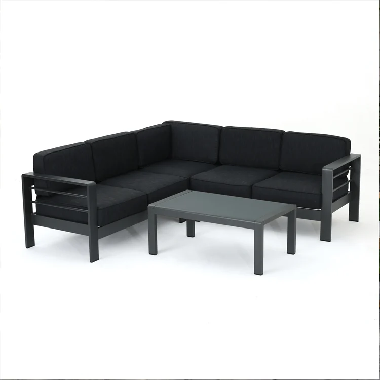 

Outdoor Grey Aluminum 4 Piece V-Shape Sectional Sofa Set with Cushions