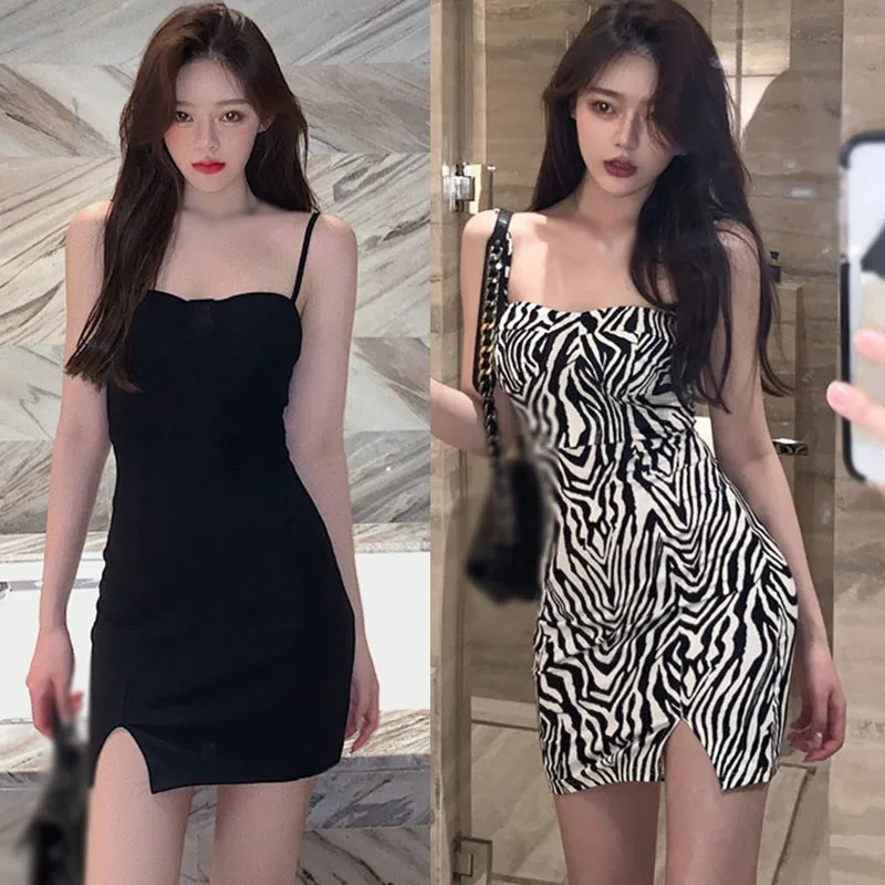 

2021 New Fashion Korean Sleeveless Sexy Little Split Suspender Dress Tight Fitted Dresses Sexy