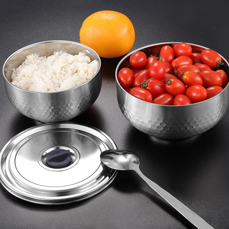 

Hot Selling Multifunctional Outer Sand Sealed Bowl Inner Bright Double-layer Stainless Steel Travel Tableware Metal Round Shape
