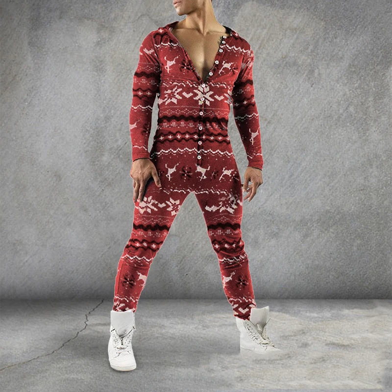 

Explosive style men's jumpsuit Slim home service jumpsuit red print buny