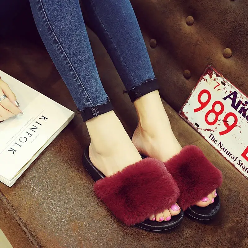

Autumn winter slippers female plush slippers non-slip outer wear fabric plush slippers, Black, khaki, gray, pink, burgundy