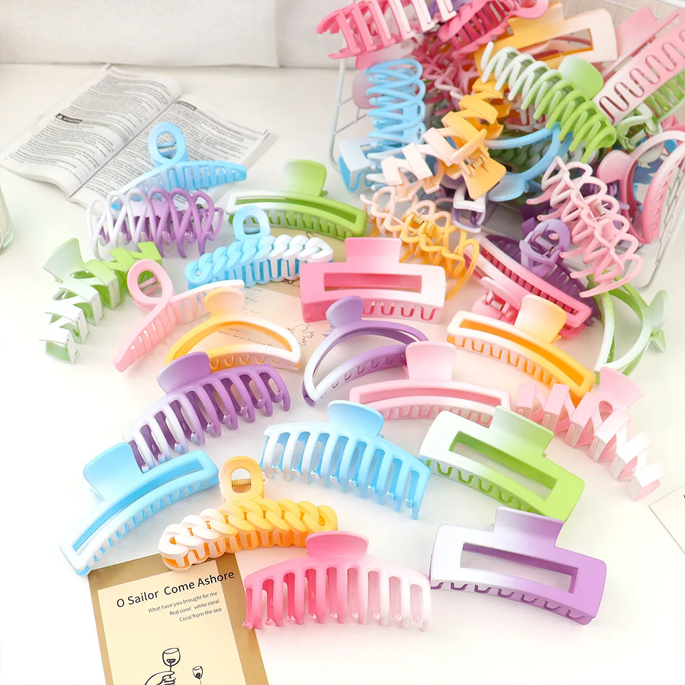 

Large Gradient Neon Hair Claw Clips Matte Shark Hair Clips Multiple Styles Matte Hair Claw Accessories for girls no slip