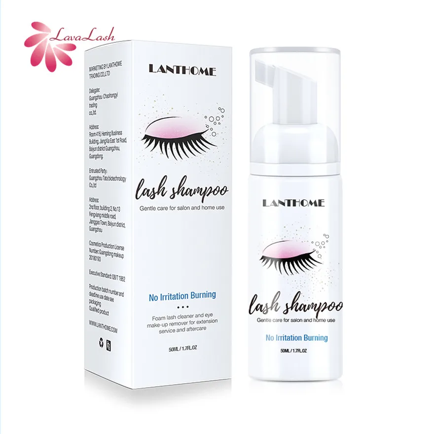 

Custom packaging Lash Bath Daily Eye Lash Wash Shampoo LANTHOME Eyelash Extension Foam Cleanser With Brushes, White