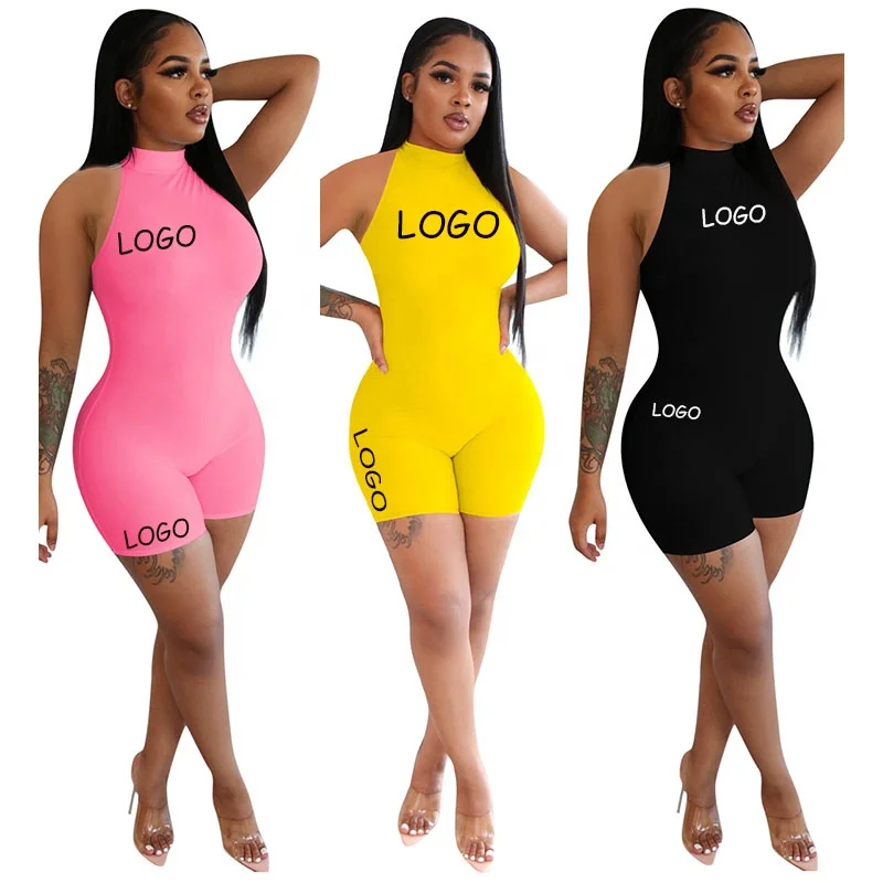 

Wholesale Sleeveless Off-the-shoulder Offset Slim Jumpsuit Women Bodycon Solid Color Short Jumpsuits, Customized color