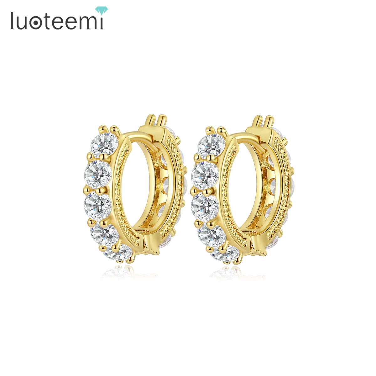 

LUOTEEMI Earring Cubic Zirconia Woman Jewelry Zircon Fashion Cute Lady Elegant Wholesale Small Round Earings