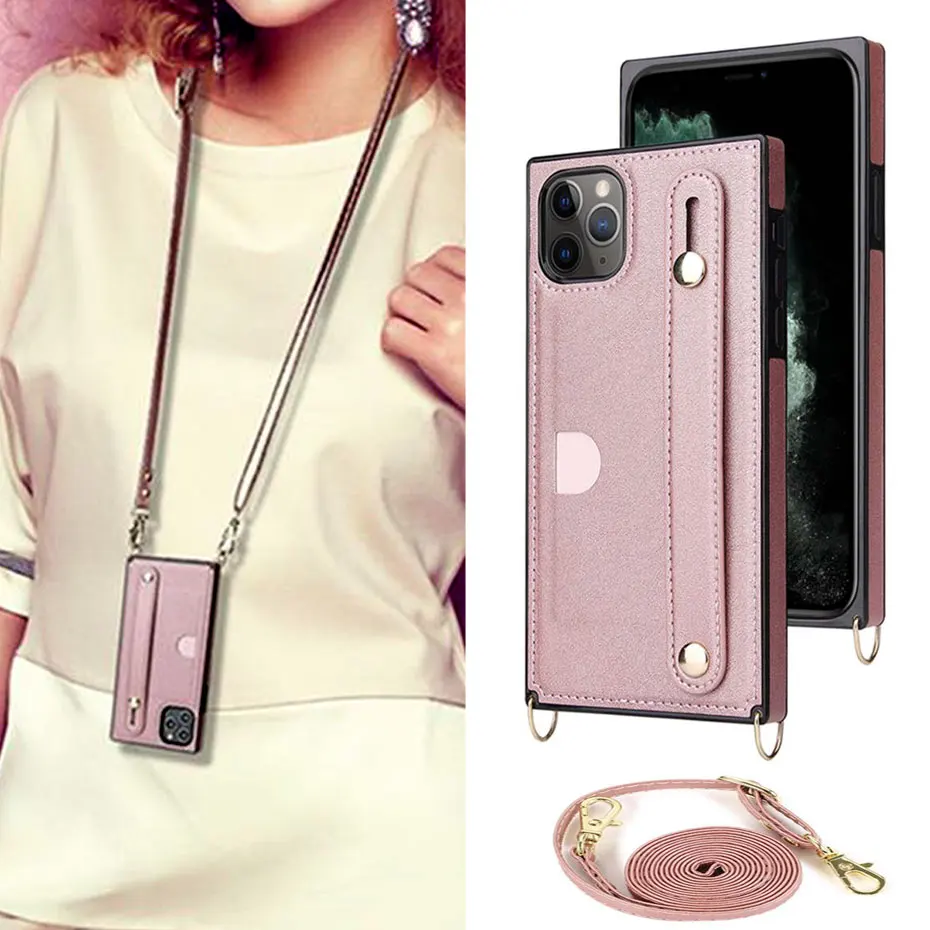 

Lady Leather Wallet Smart Phone Case with Shoulder Lanyard For iPhone 12 11 Pro Max XS XR X Cell Phone