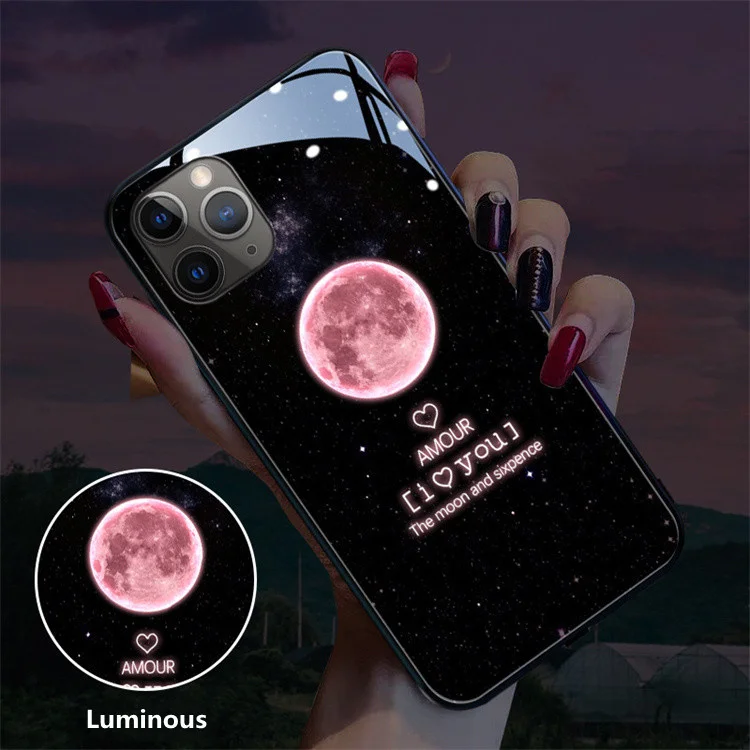 

Trending Luminous Tempered Glass Voice-activated Anime Led Mobile Phone Case Call Flashing Light Case For iPhone 13 12 11 8 7 6