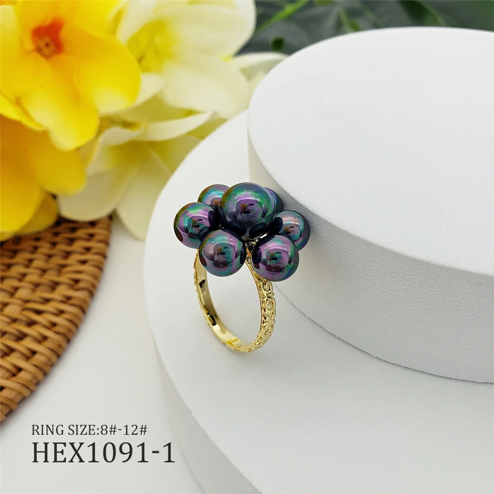 

Hot sale Hawaiian pearl rings gold flower ring women black custom pearl ring for hawaii gifts, Gold color