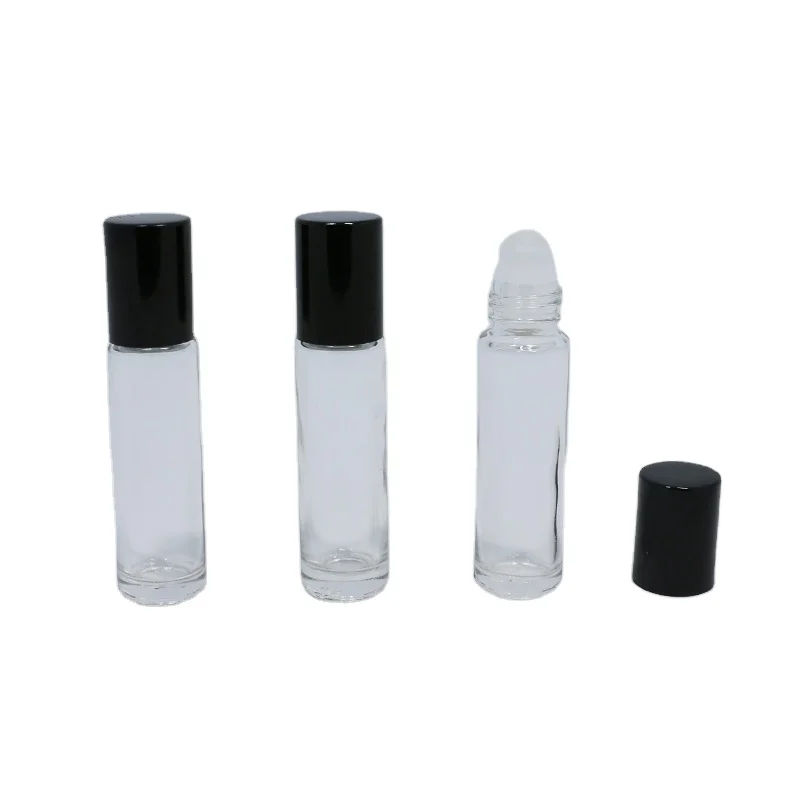 

10ml clear thickness glass bottle essential oil glass roll on bottle with black cap