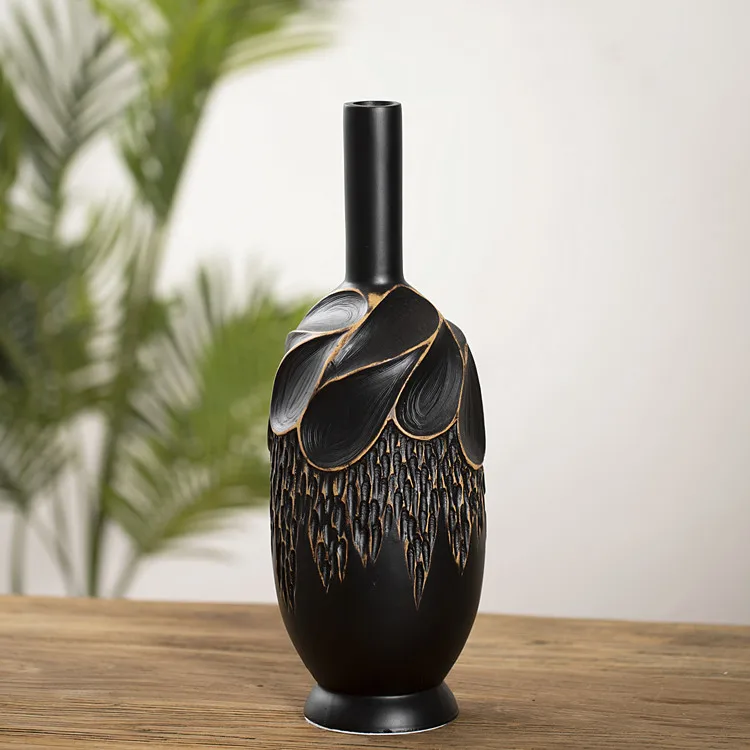 Retro classic showroom furnishings gold rim design black resin creative vase for rose flowerIMG_6796_.jpg