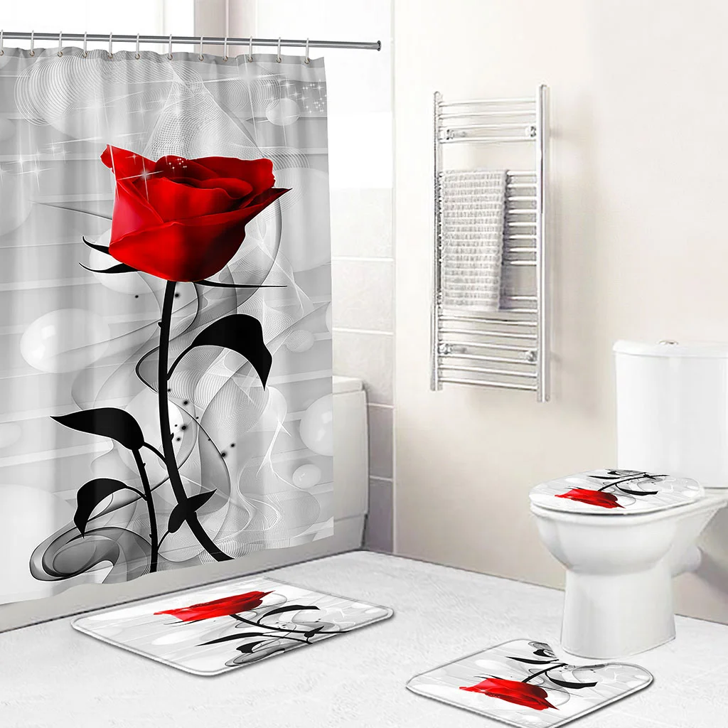 

Luxury shower curtain bathroom sets Romantic Floral Roses Flowers Printed Polyester, Custom-made