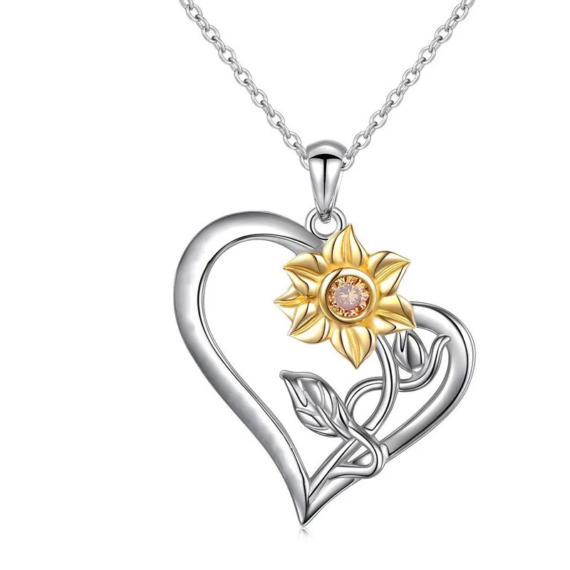 

Rose Valley Sunflower Heart Necklace Hot Selling Jewelry Pendant Gold plated Two Tone Jewel Fashion Gift For Lover YN009
