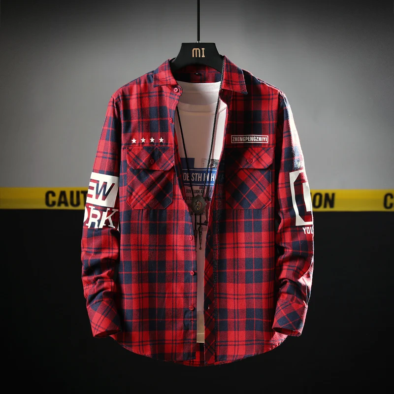 

Modern design fashionable male dress short sleeved plaid slim fit plaid shirts, White/red