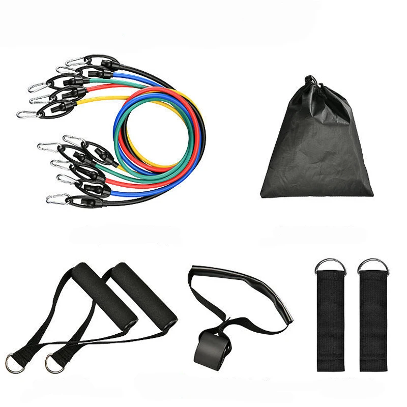 

2021 hot selling fitness exercises 11pcs 150lbs heavy tpe latex resistance band and tube set, As picture