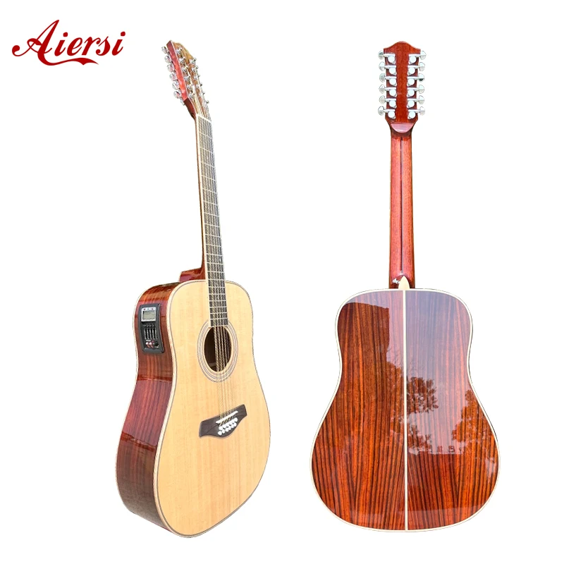 Aiersi Brand High Quality 12 String Electric Acoustic Guitar OEM ODM 41 Inch Cheap Price White Steel String Musical Instrument