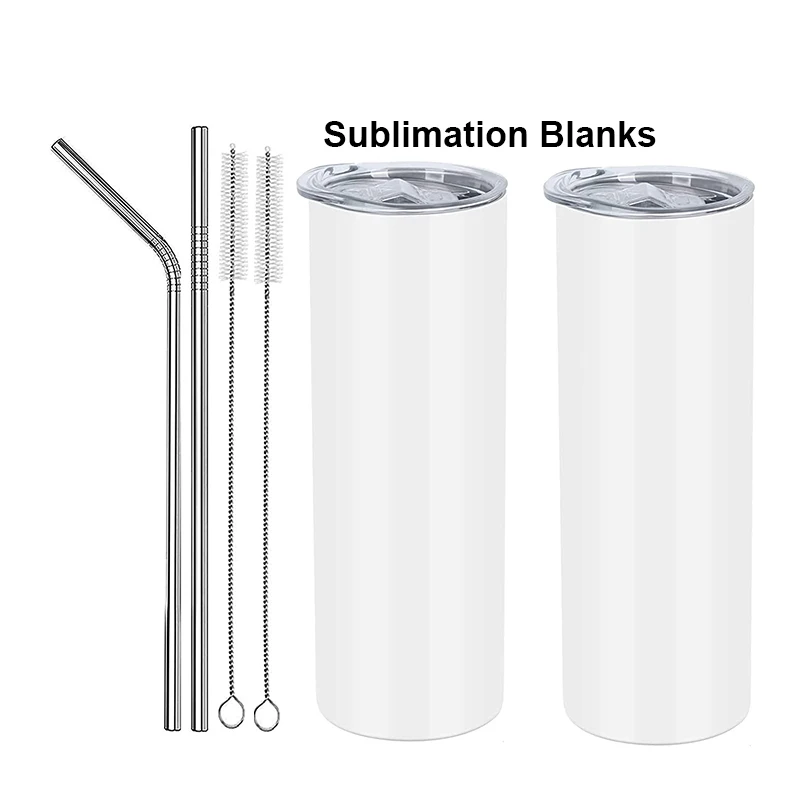 

Straight Sided 20 oz Stainless Steal 20oz Powder Coated Sublimation Blanks Regular 20 o Skinny Cup Mug Tumbler With Lid, White tumbler for sublimation
