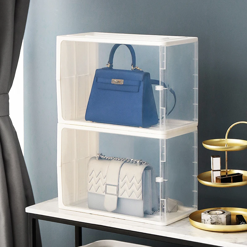 

wholesale dust-proof transparent Stackable Plastic Shoulder Bag Storage Box For Lady's Handbag
