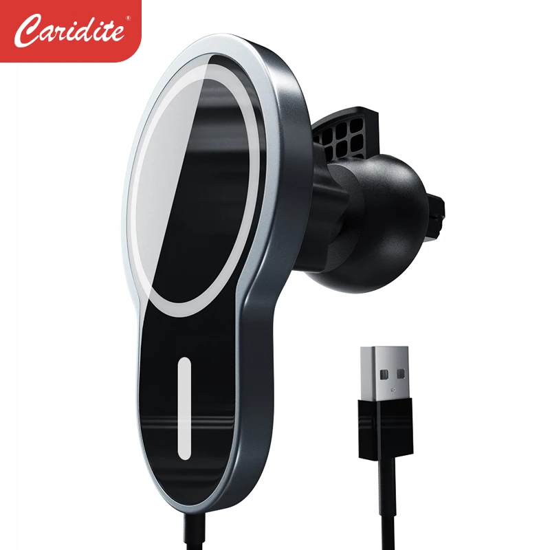 

Caridite Car Charger 2021New Wholesale X6 Phone Holder 15W Magnetic wireless charging Qi Fast charger For Iphone Drop Shipping, Black