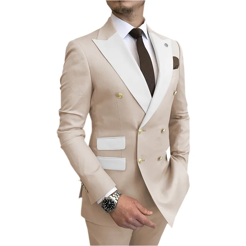 

Business Men Suits White Peaked Lapel Terno Masculino Tuxedo Groom Wedding Prom Slim Fit Blazer 2 Pcs Jacket+Pant, Custom made