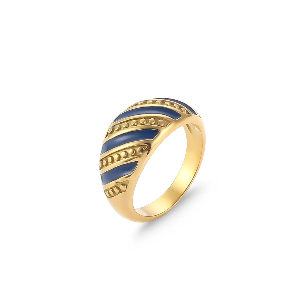 

RTS Vintage Blue Enamel Croissant Ring Stainless Steel PVD 18K Gold Plated Rings Wholesale