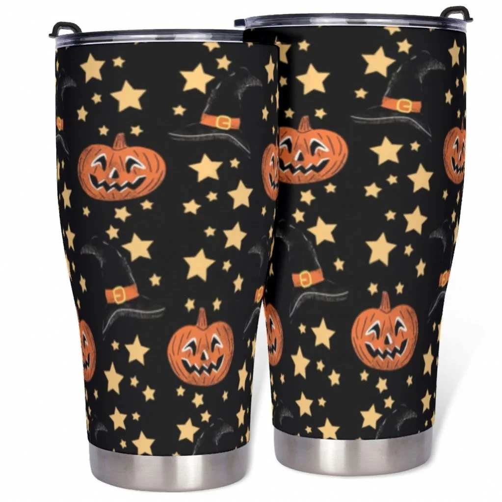 

Wholesale Customized Cute White Stores Simple Style Halloween Pumpkin Magic Hat Car Cup Sublimation Cups