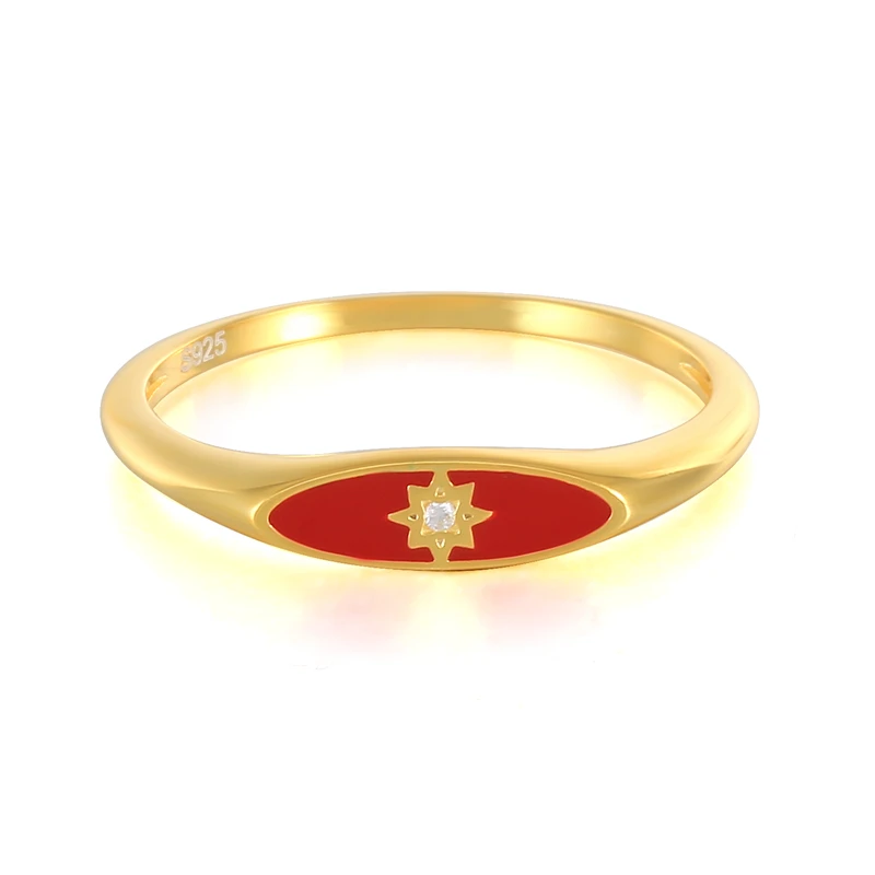 

ROXI 18K Gold Plated fashion octagonal star diamond personality colorful enamel ring