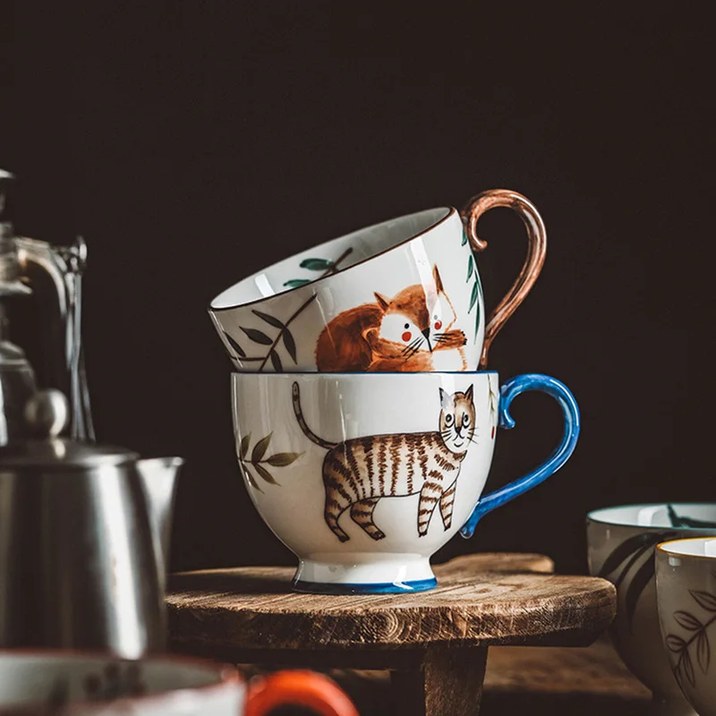 

Hand-painted underglaze unique ceramic cup retro simple pastoral mug, As picture