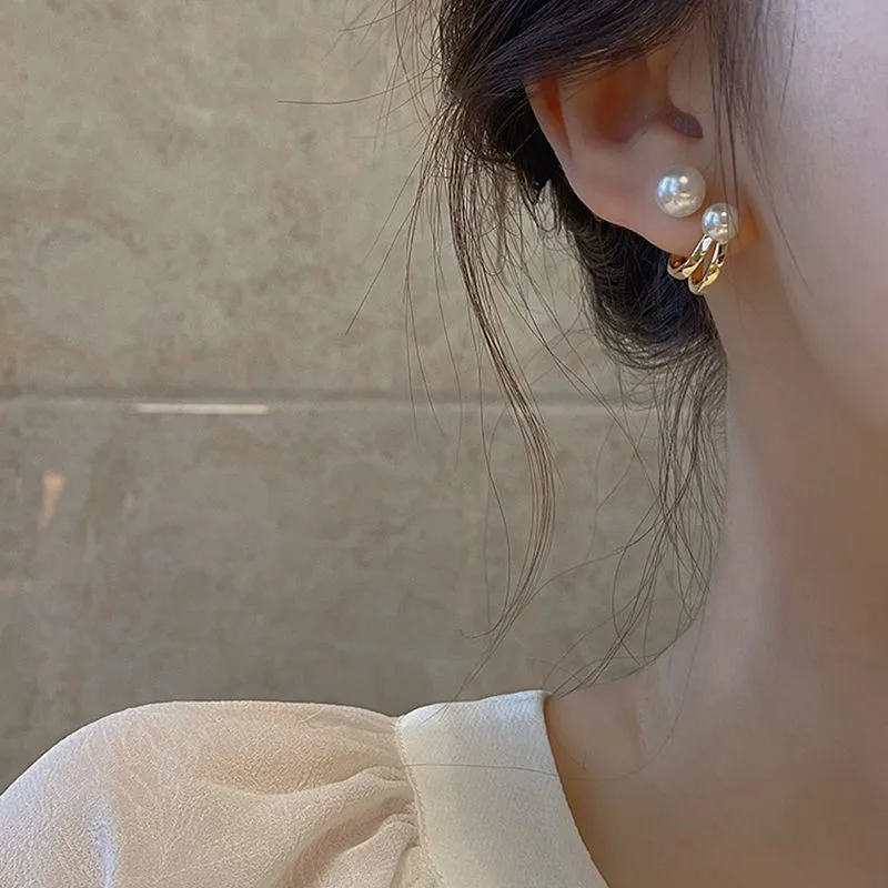 

New Simple Celebrity Style Gold Pearl Earrings For Women 2022 Korean Fashion Jewelry Wedding Girl's Sweet Accessories, Gold color