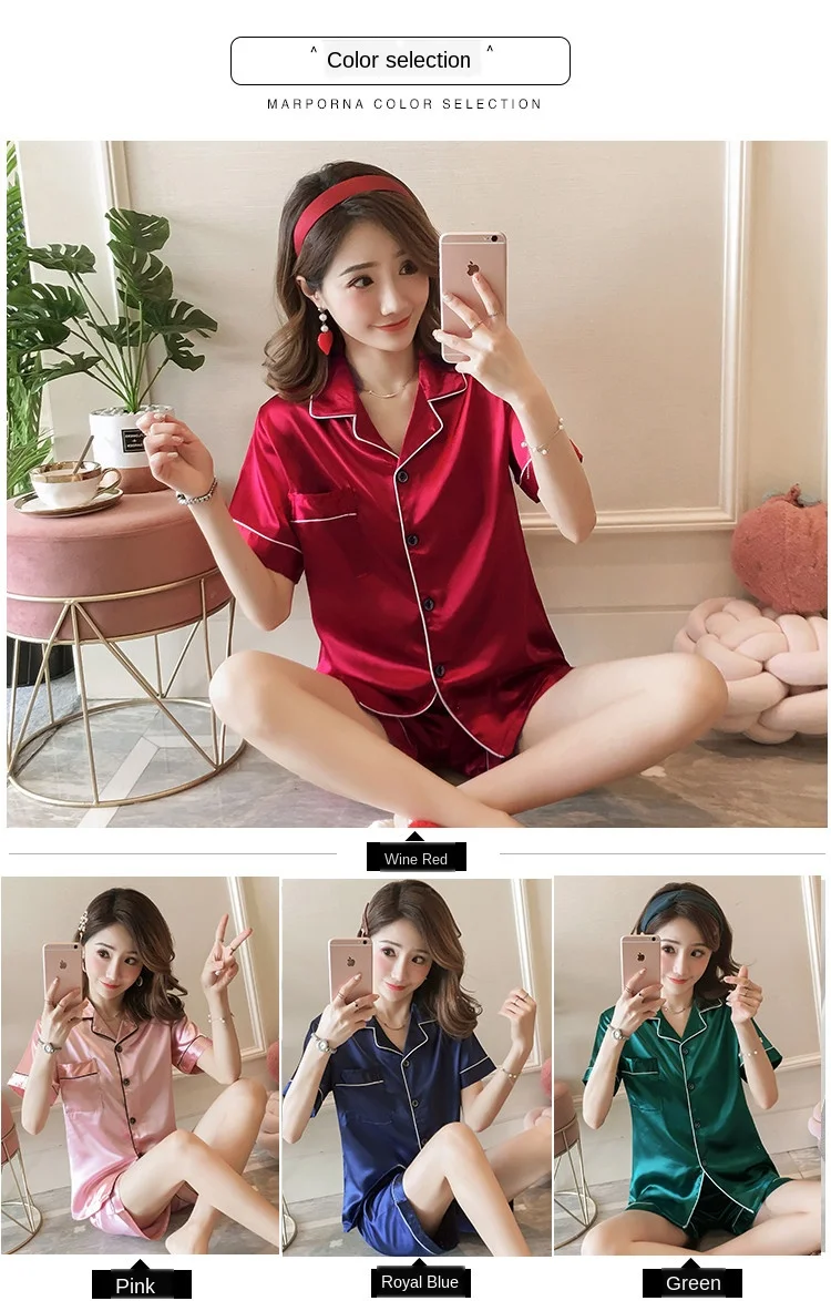 New Women Pajamas Short-sleeved Solid Color Ladies Home Suit Sleepwear ...