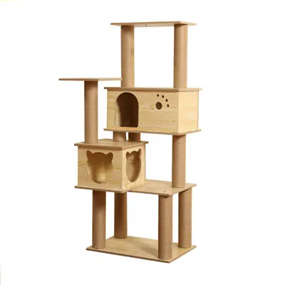 

Wholesale Customized Wooden Pet Cat Tree Tower House Condo Scratcher Rascador Para Gatos, As photo