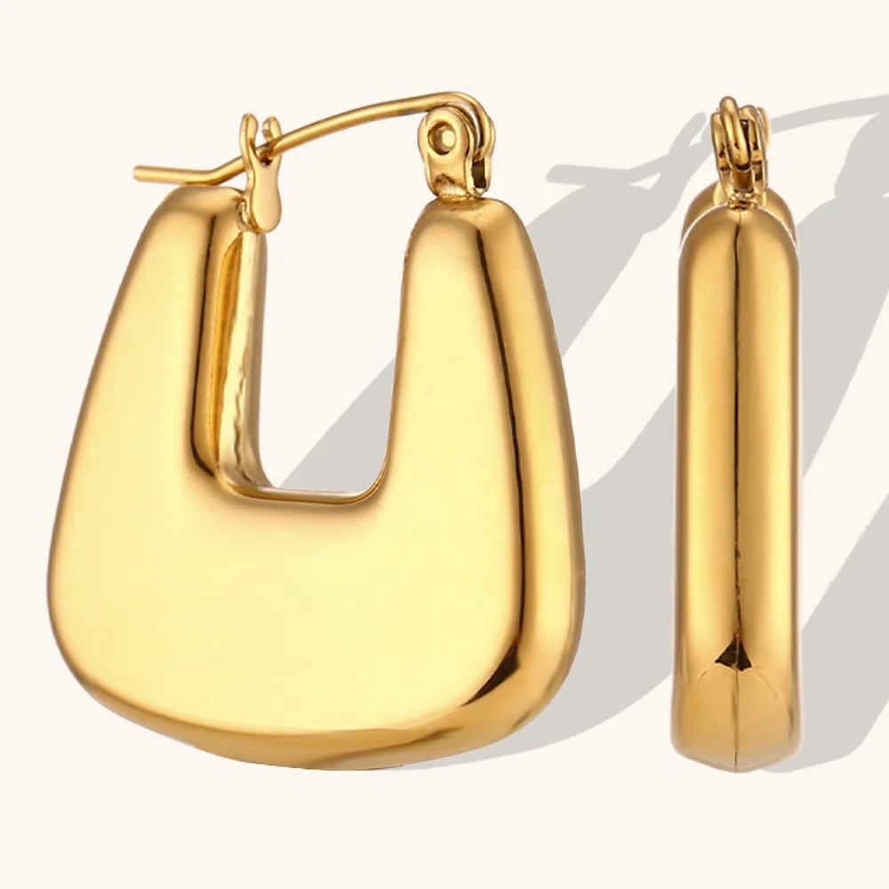 

Ding Ran OEM ODM Simple Fashion Geometric Hoop Earring 18K Gold Plated Stainless Steel Jewelry Earings