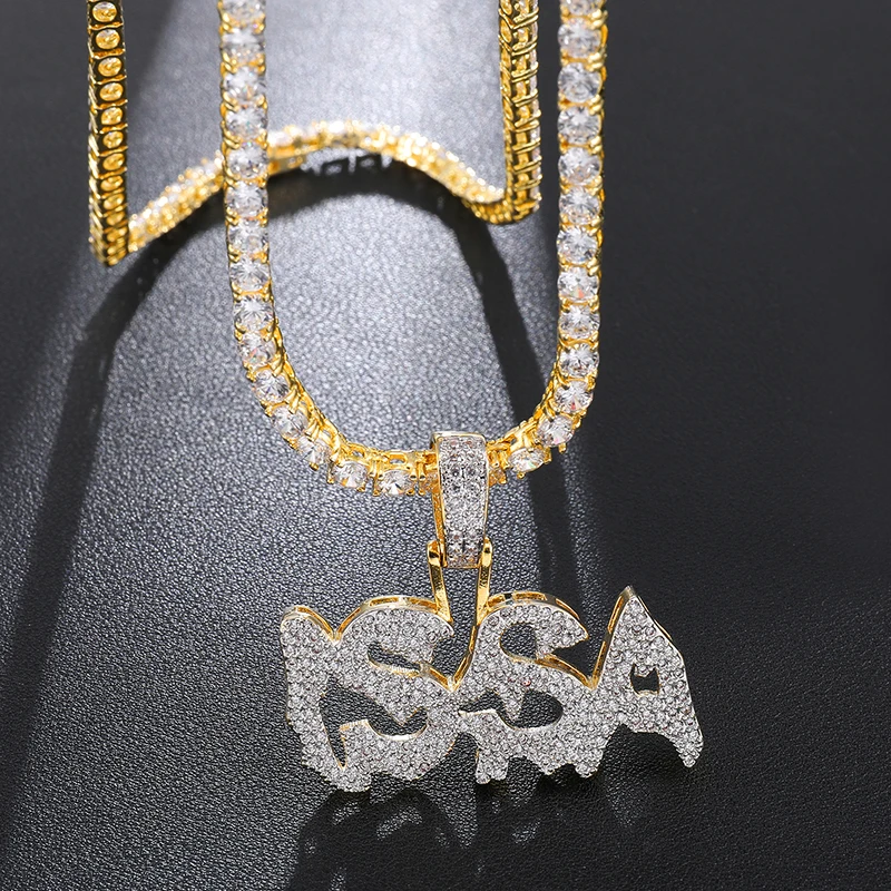 

Trend Iced Out Name Letters Necklaces ISSA For Men Hip Hop Jewelry, 18k gold