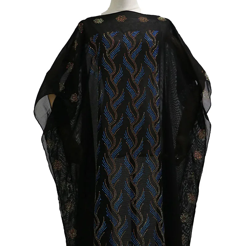 

Hot Sale Female Chiffon Batwing African Dresses Hot Drill Beading Dashiki Boubou African Abaya Dubai Muslim Dress Robe For Women