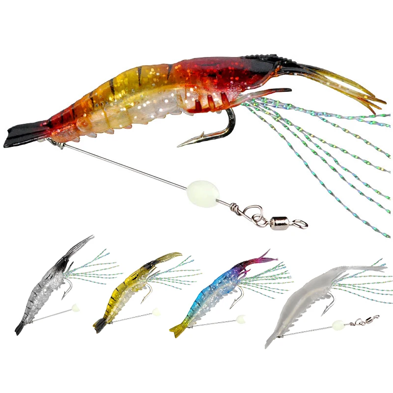 

Wholesale 90mm 5. 7g luminous fishing soft plastic lures shrimp fishing lure soft shrimp lure wiht hook, 5 colors