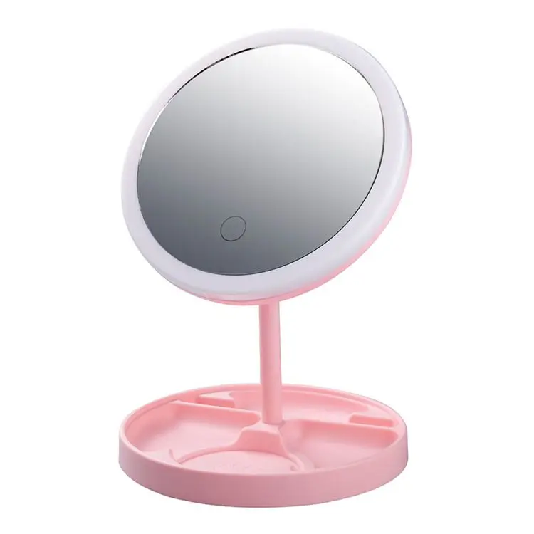 

New Fashion Pink Three Lights Bathroom Rechargable Led Light Mirror For Makeup, Pink & white