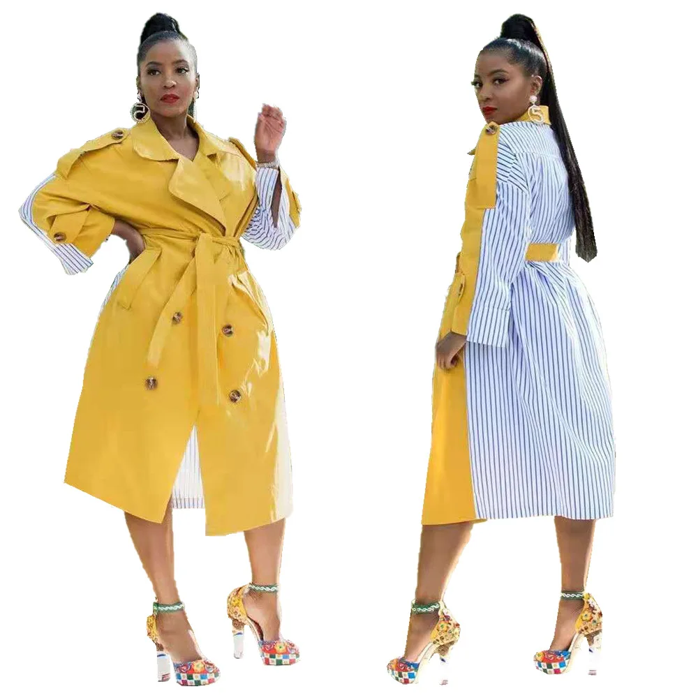 2020 New Fashion Yellow Women Winter Trench Overcoat Patchwork Ladies Trench coats