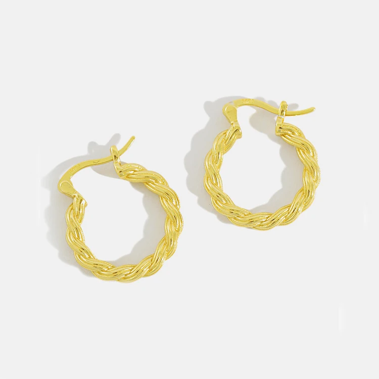 

S925 sterling silver earrings INS simple mahua braided ear buckle ear ring female gold versatile silver earrings, Optional as picture,or customized